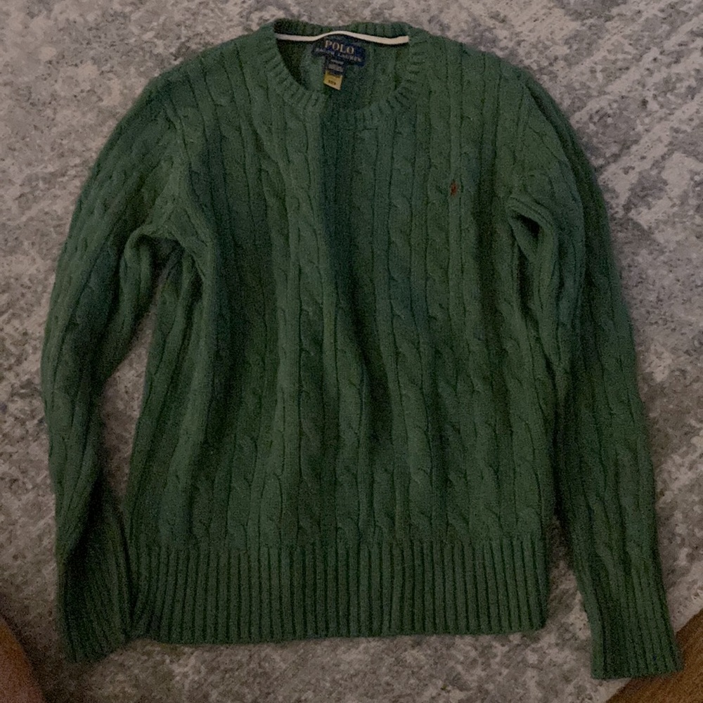 Polo boys cableknit sweater, size M, green